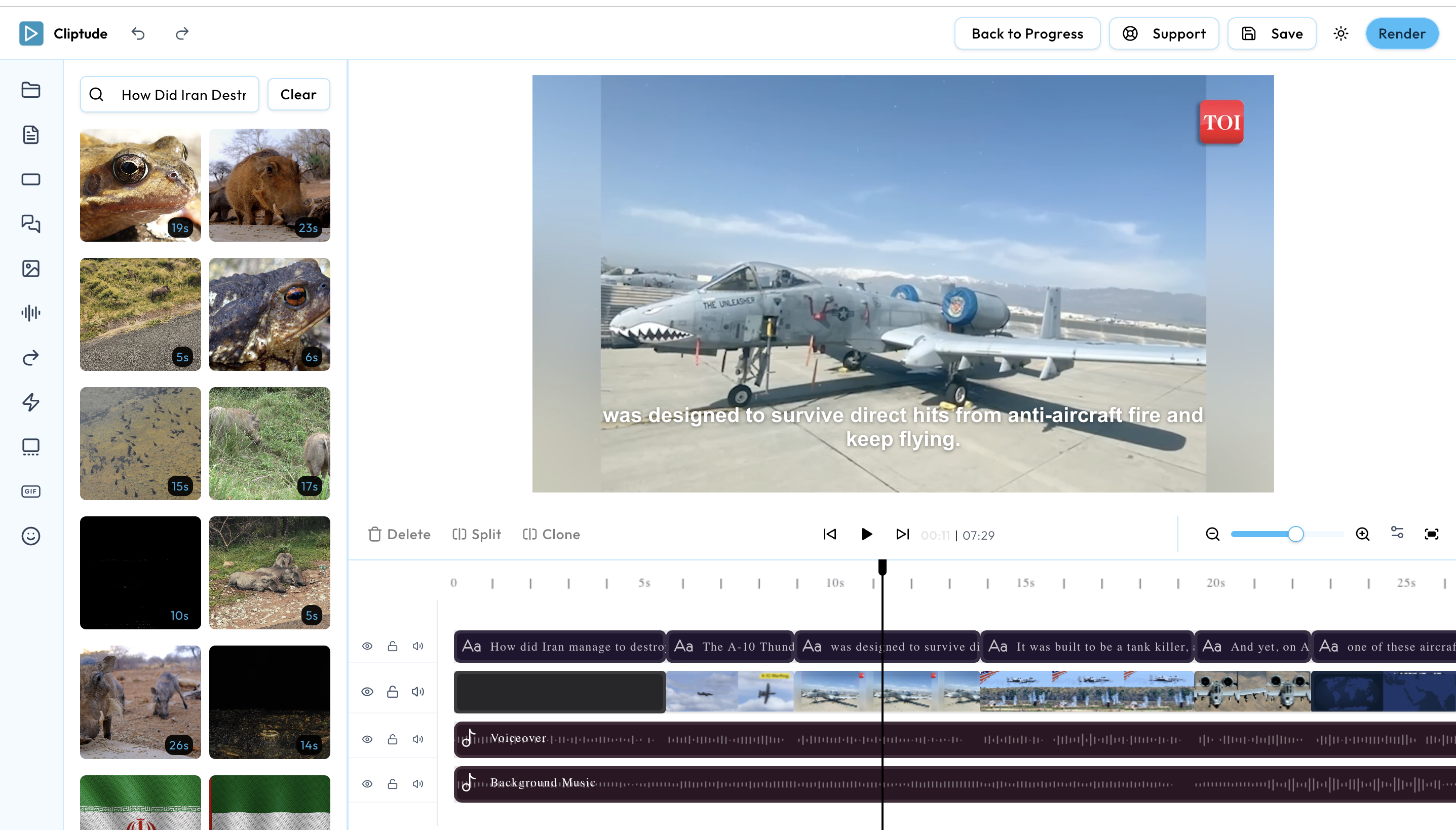 Screenshot of the Cliptude editor interface