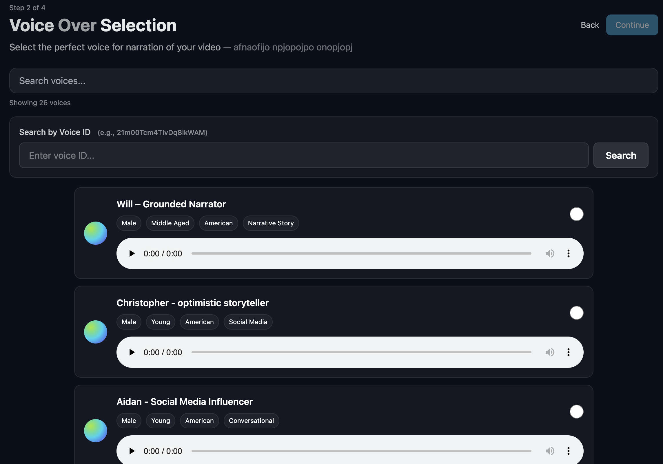 Voice Selection Interface